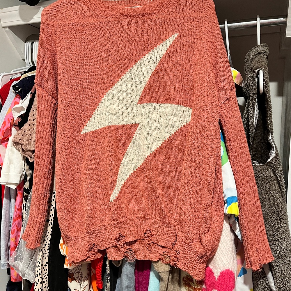 Women's Coral Sweater with Lightning Bolt Design